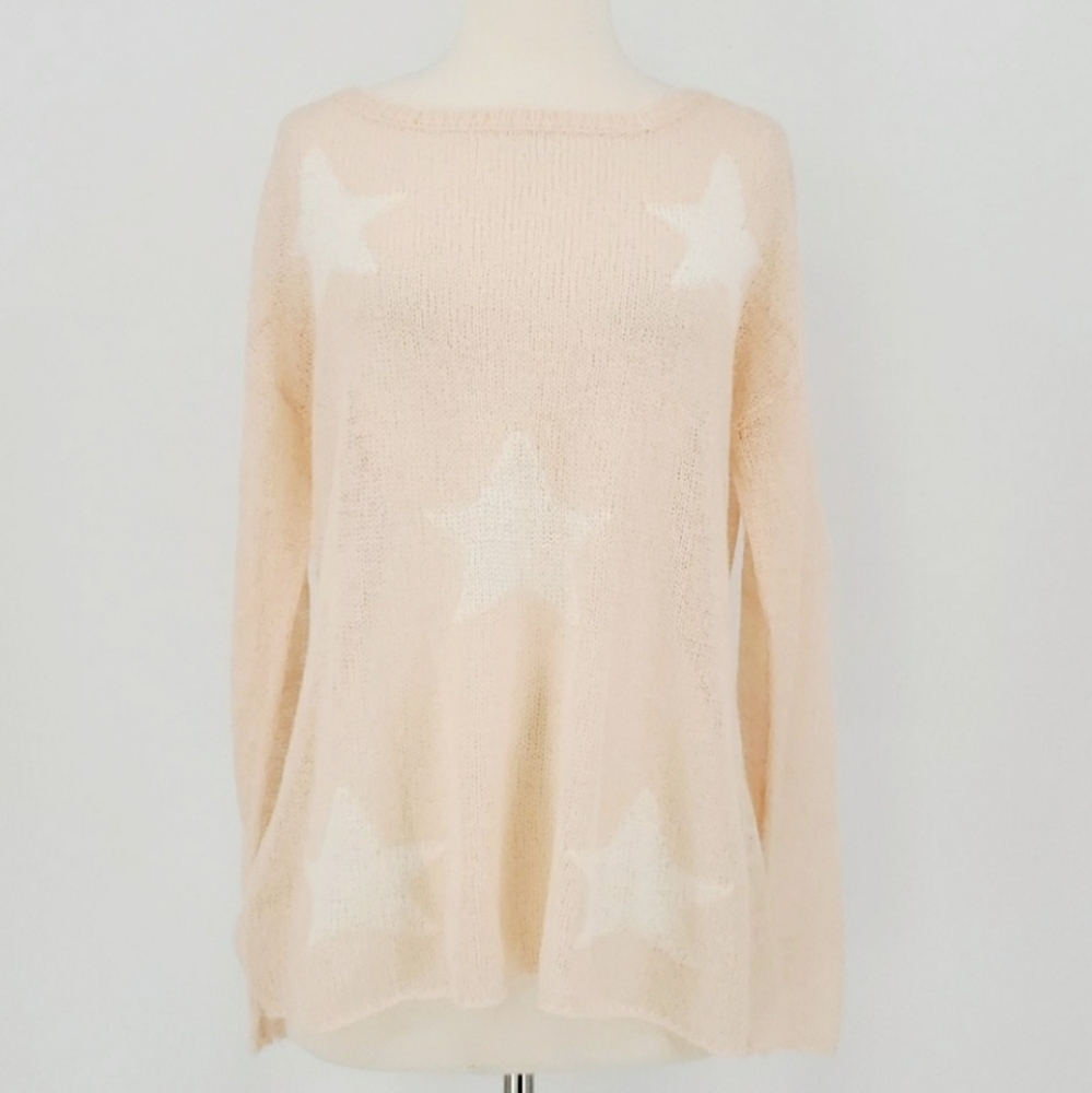 Elan Peach Star Lightweight Knit Open Weave Long Sleeve Sweater Top Medium 8-10